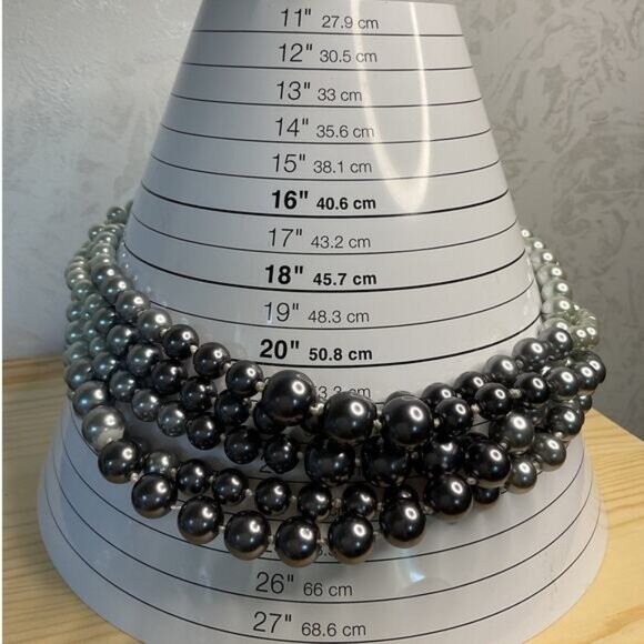 Multi Strand Graduated Light Gray Dark Gray Faux Pearl Round Bead Necklace - Picture 5 of 5
